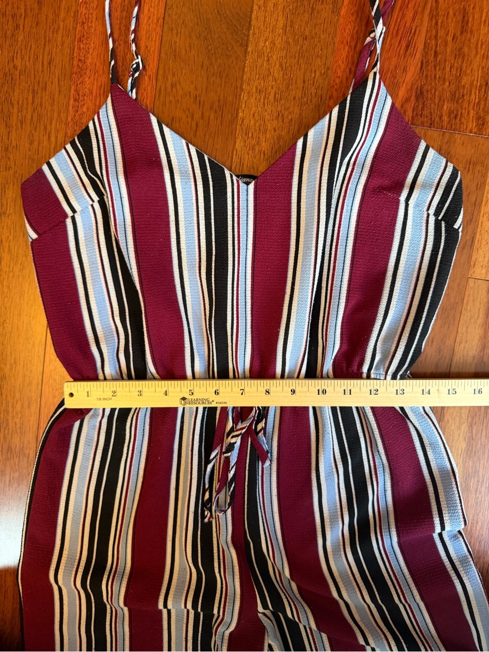 Ambiance Burgundy, Black, White & Blue Striped Wide-Leg Jumpsuit - Picture 3 of 6